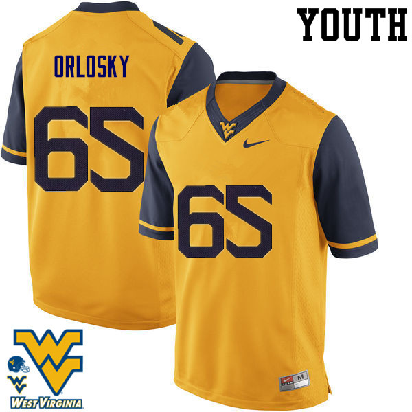 NCAA Youth Tyler Orlosky West Virginia Mountaineers Gold #65 Nike Stitched Football College Authentic Jersey EK23Z20BQ